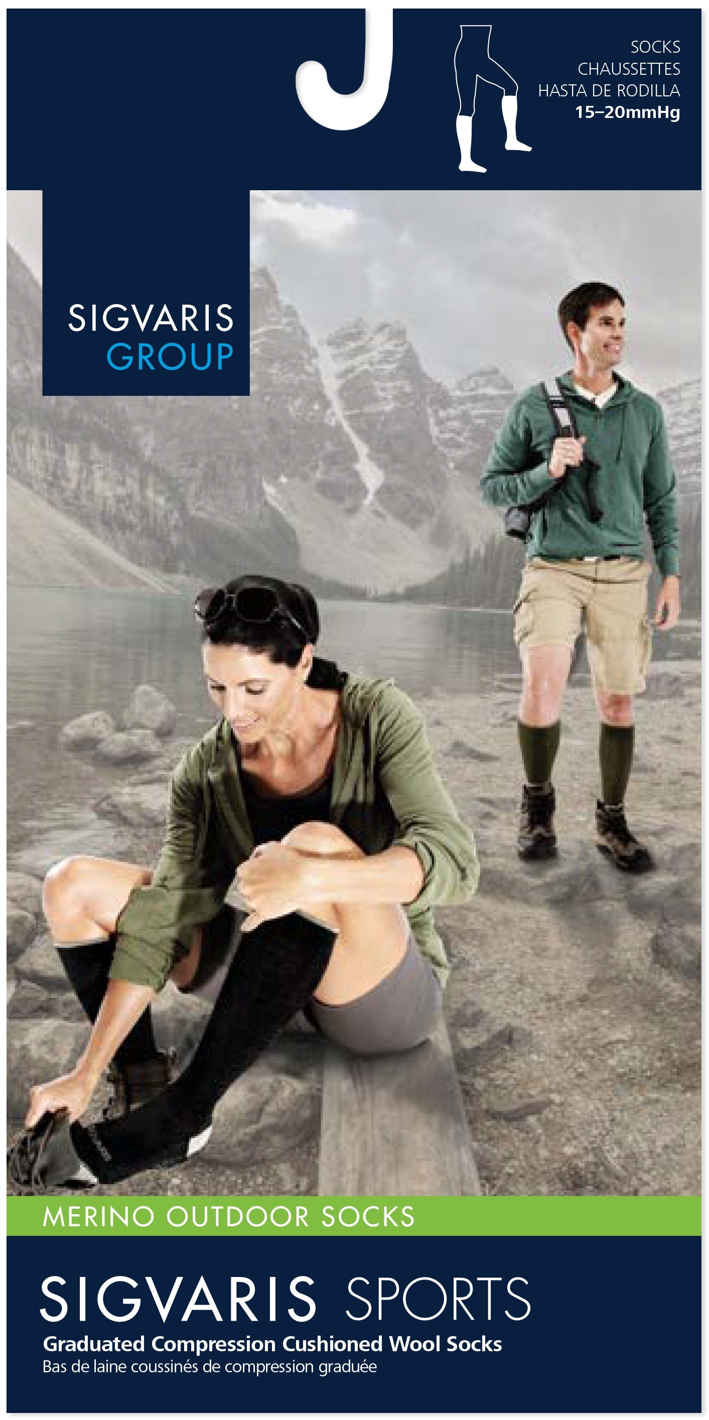 Sigvaris Men's Merino Outdoor Socks Calf 15-20mmHg Closed