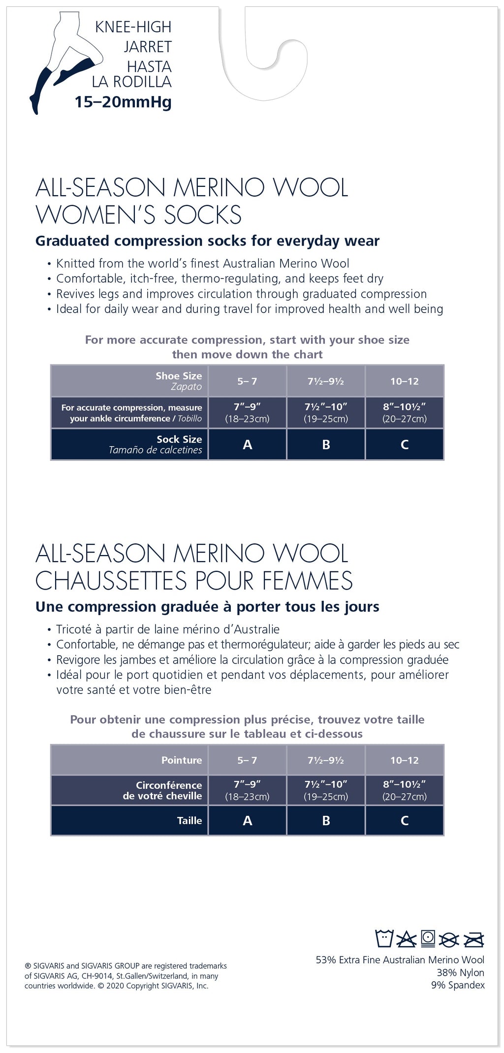 Sigvaris Women's All-Season Merino Wool Calf 15-20mmHg Closed