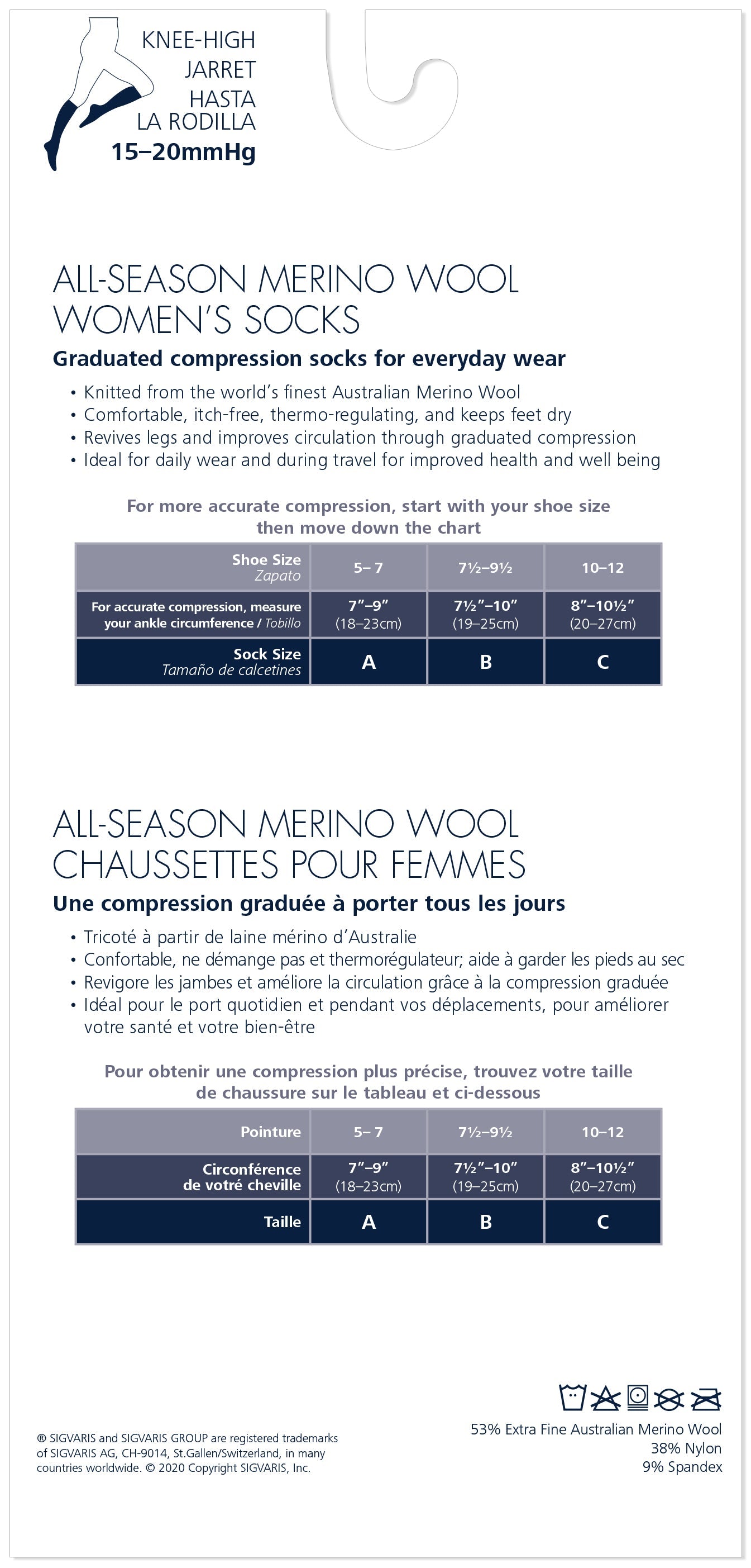 Sigvaris Women's All-Season Merino Wool Calf 15-20mmHg Closed