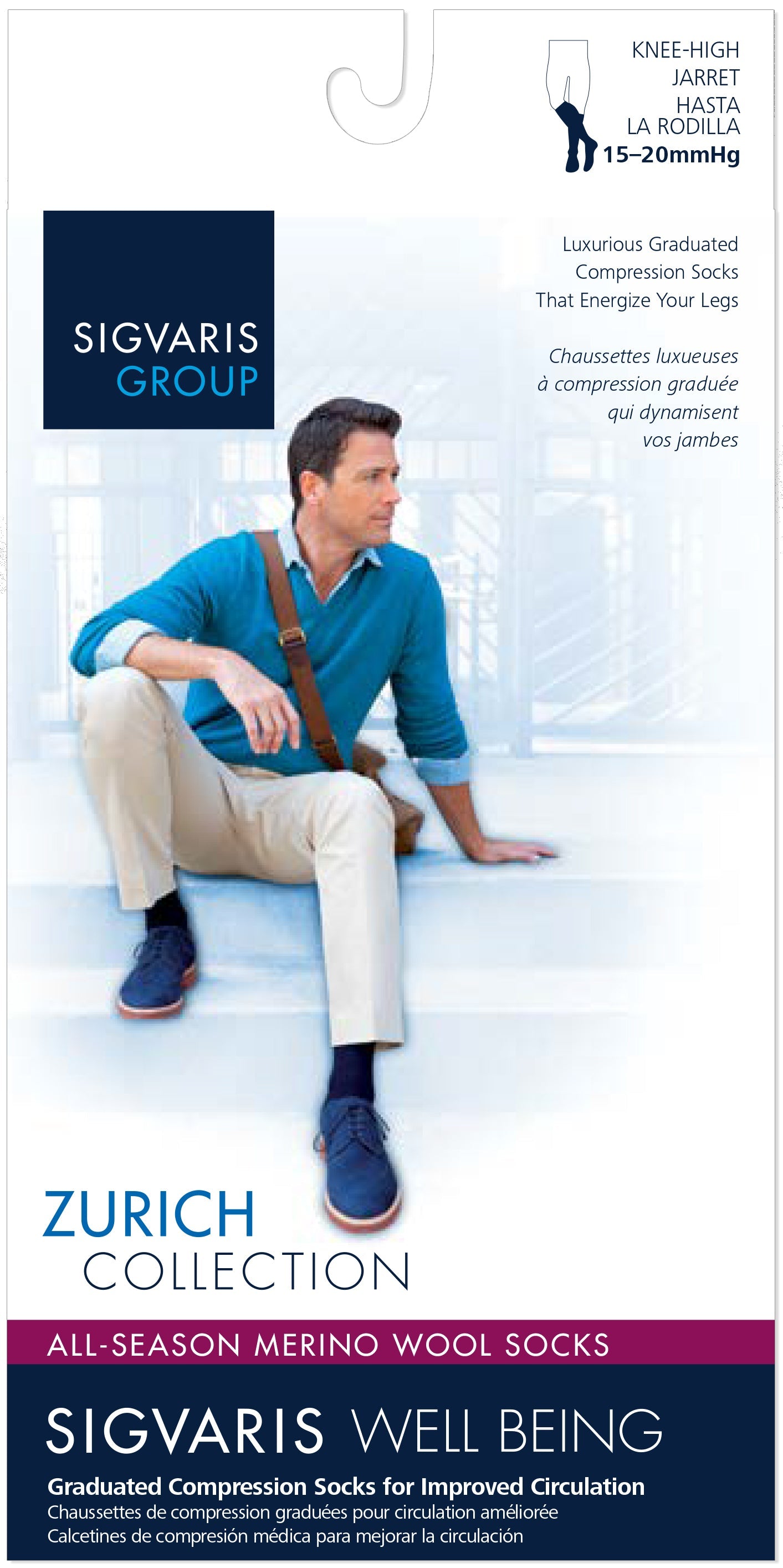 Sigvaris Men's All-Season Merino Wool Calf 15-20mmHg Closed